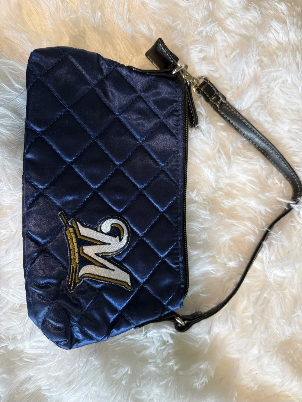 Milwaukee Brewer Quilted Navy Wristlet Clutch with Embroidered Patch